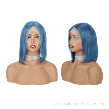 Brazilian Short HD 13*4 Lace Front Bob Wigs for Black Women 100% Remy Cuticle Aligned Virgin Human Hair Blue Color Short Bob Wig